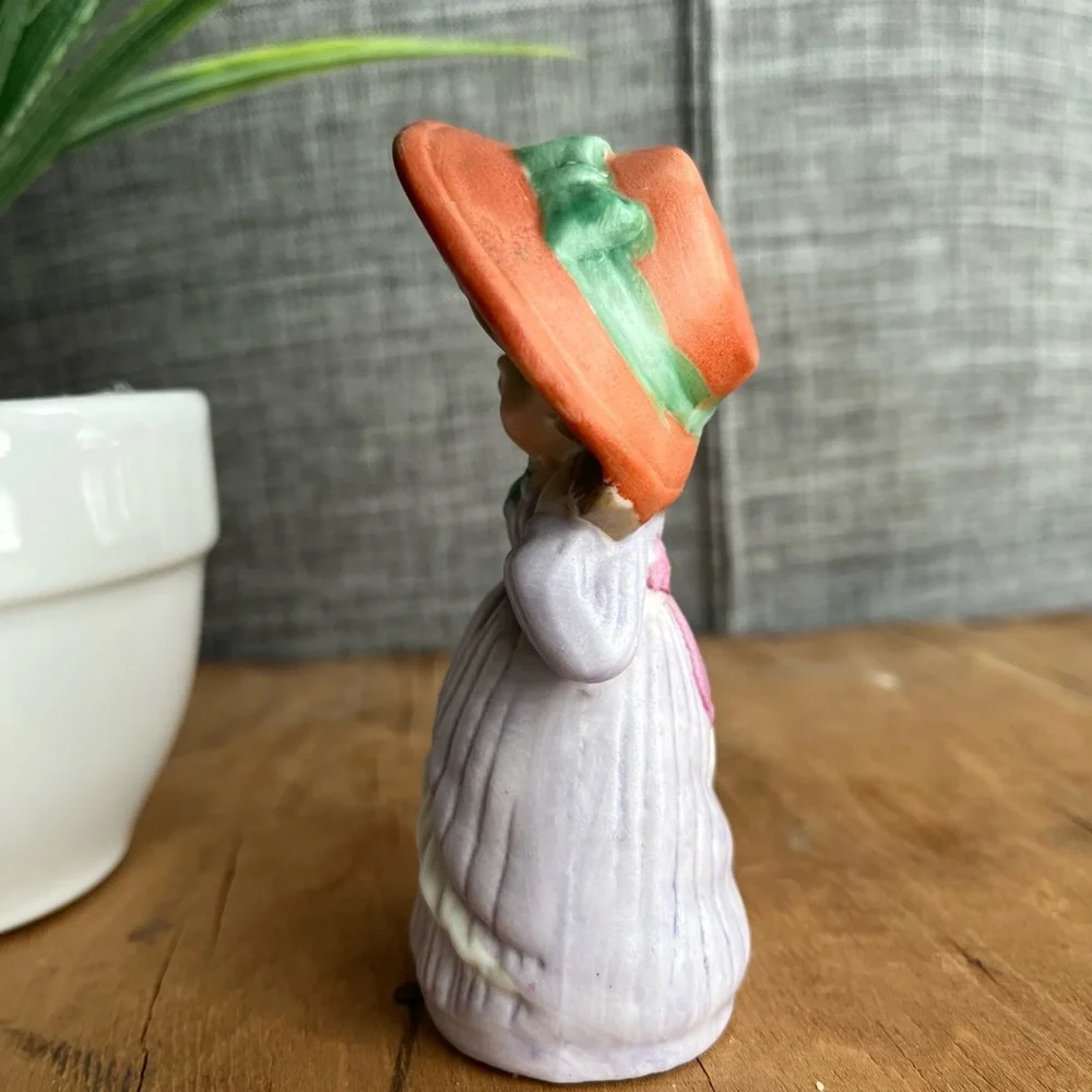 Vintage Bisque Figurine, Young Girl With Curly Hair, Hat and Umbrella - Picture 3 of 5